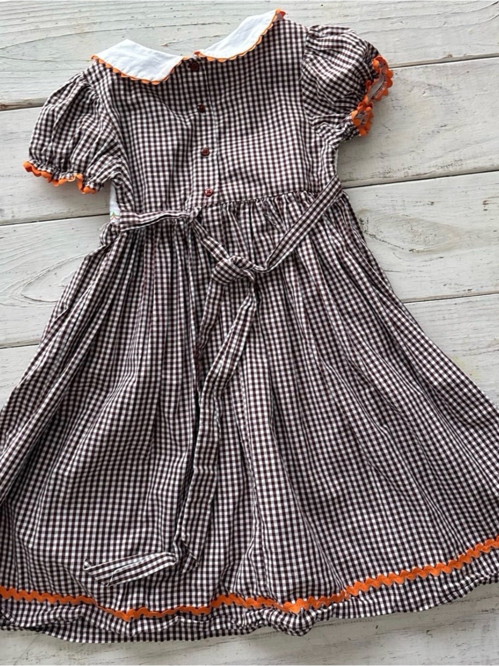 Brown Gingham Pumpkin Smocked Dress - Picture 4 of 4